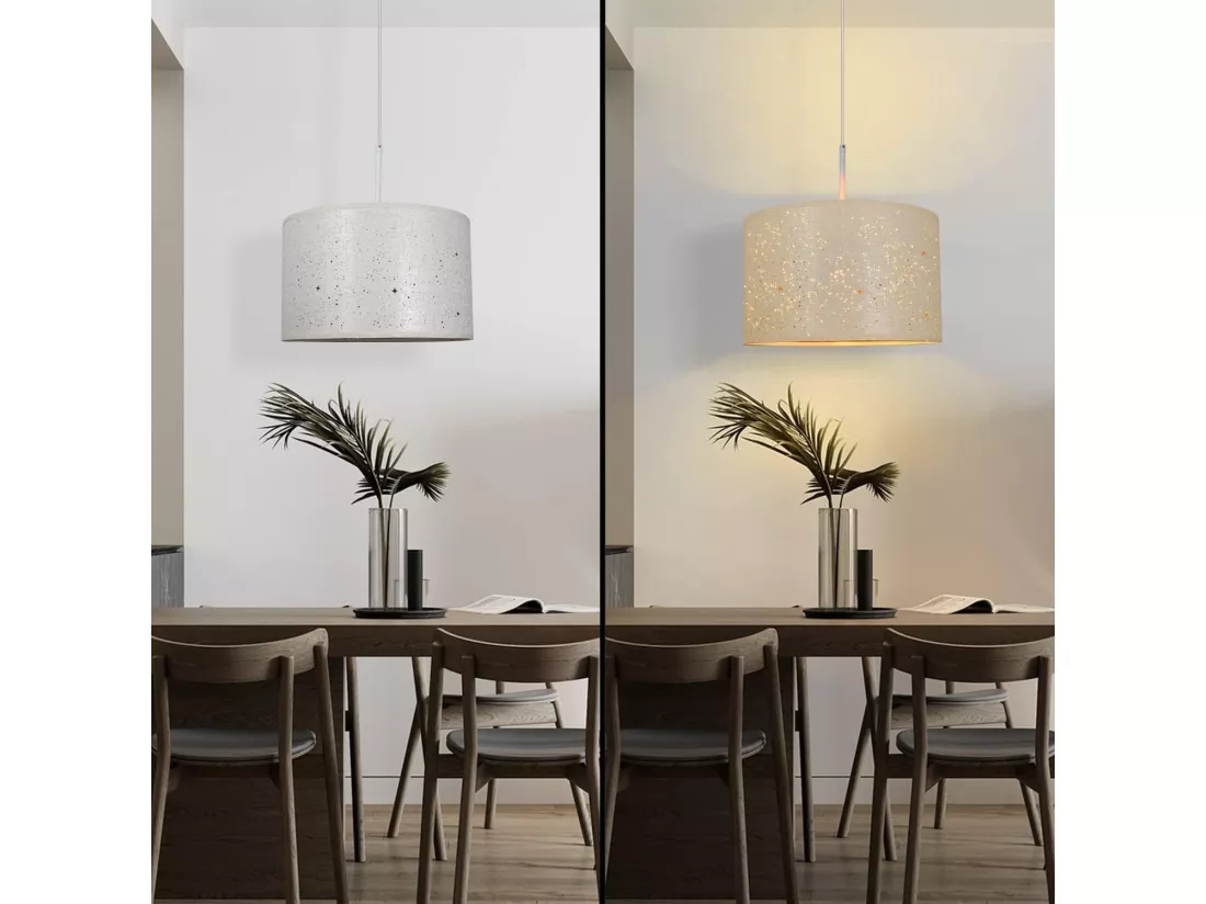NETTLIFE suspension métal blanc Diam.38cm E27 38CM moderne avec abat-jour en tissu douille design ciel étoilé pour chambre salon - sans ampoule