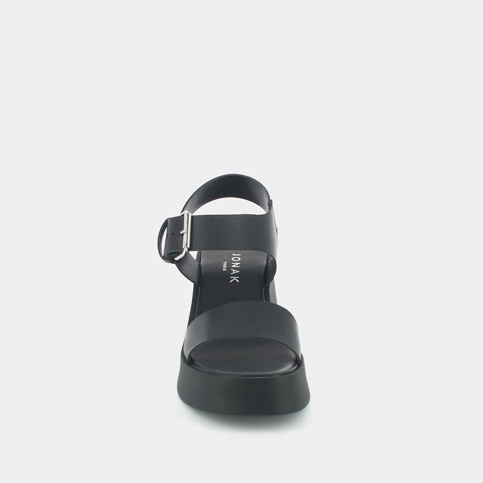Sandales à semelles compensées  en cuir noir