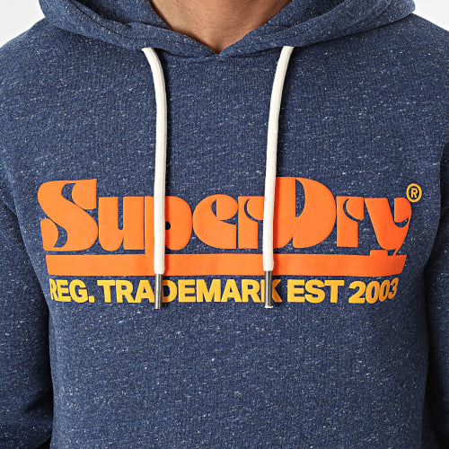 Sweat A Capuche 70's Retro Front Logo M2013020A Bleu Chiné