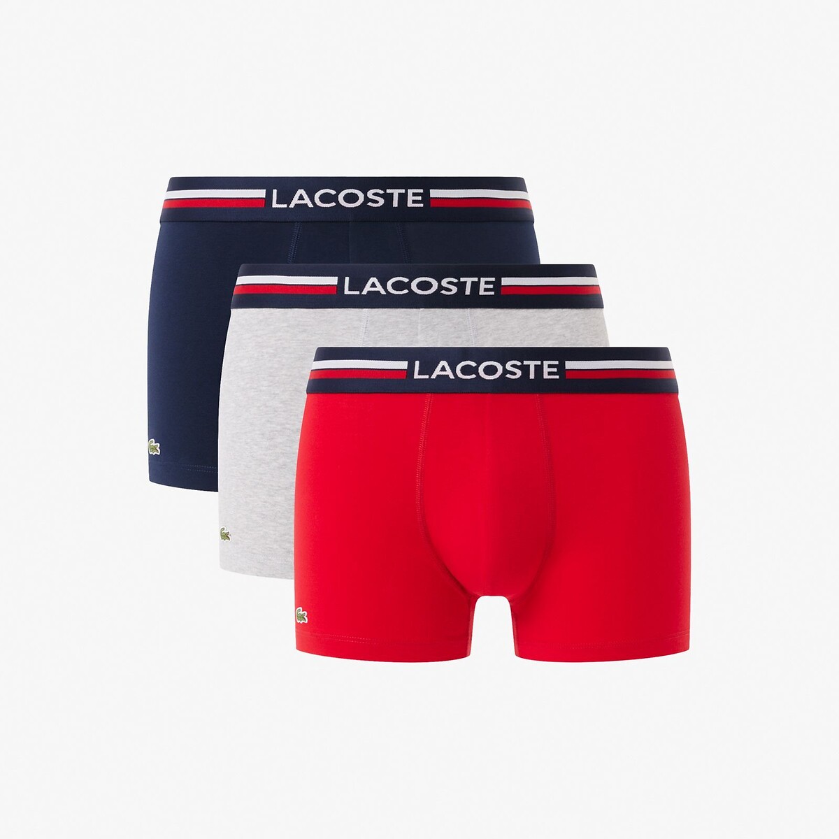 LACOSTE<br>Conjunto de 3 cuecas boxer lisas, algodão elástico