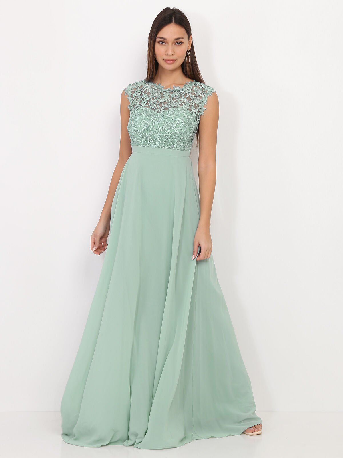 Robe longue à dentelle grandes tailles- Vert clair