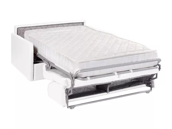 Canapé 3 places convertible express en simili blanc - Couchage 140 cm - Matelas 22 cm CALIFE