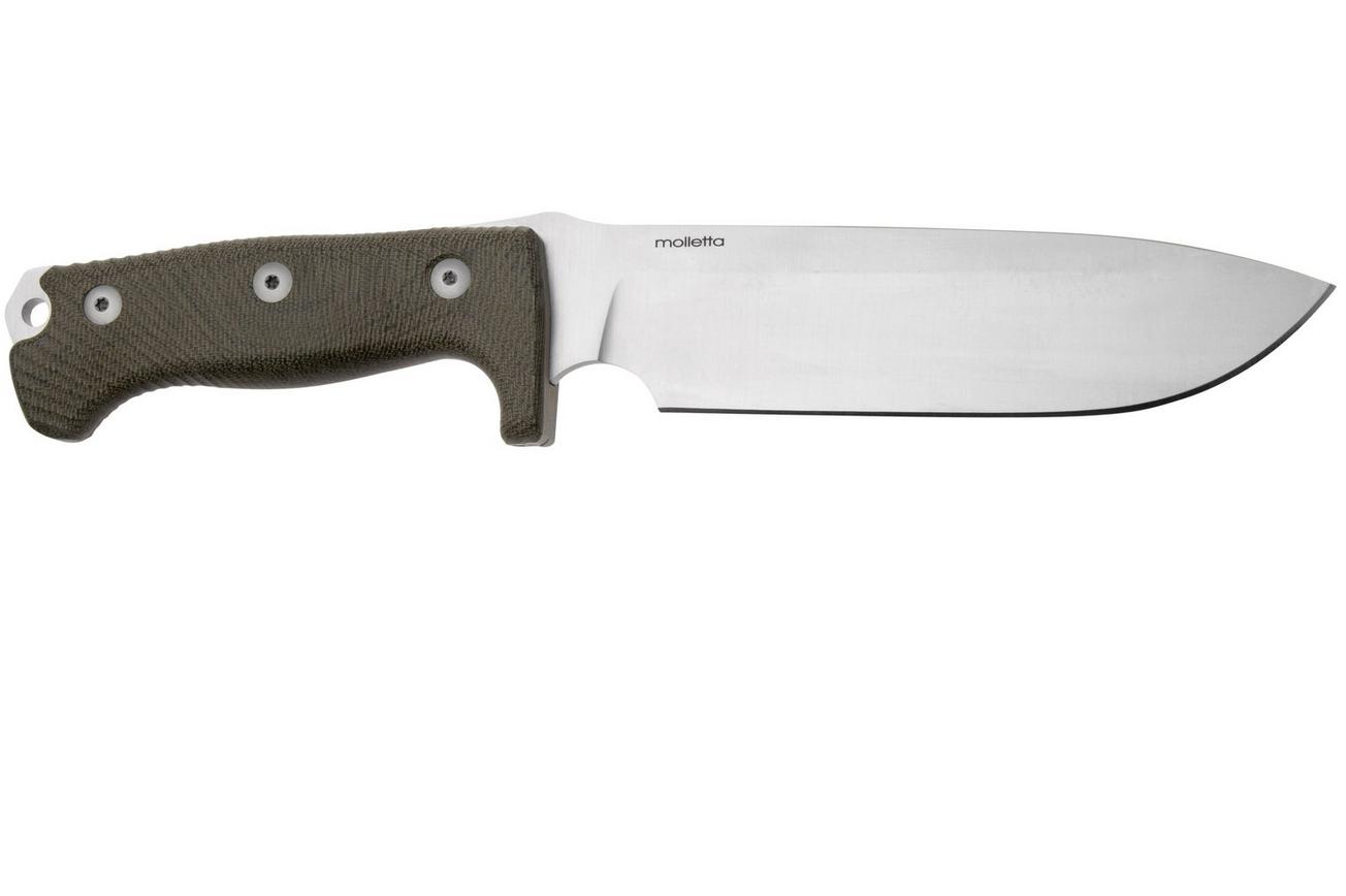 LionSteel M7 CVG Satin, Green Canvas Micarta vaststaand mes, Molletta design