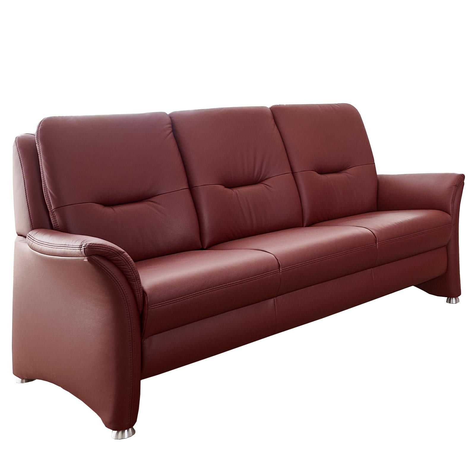 polsterpower 3-Sitzer Ledersofa - brombeer - Federkern