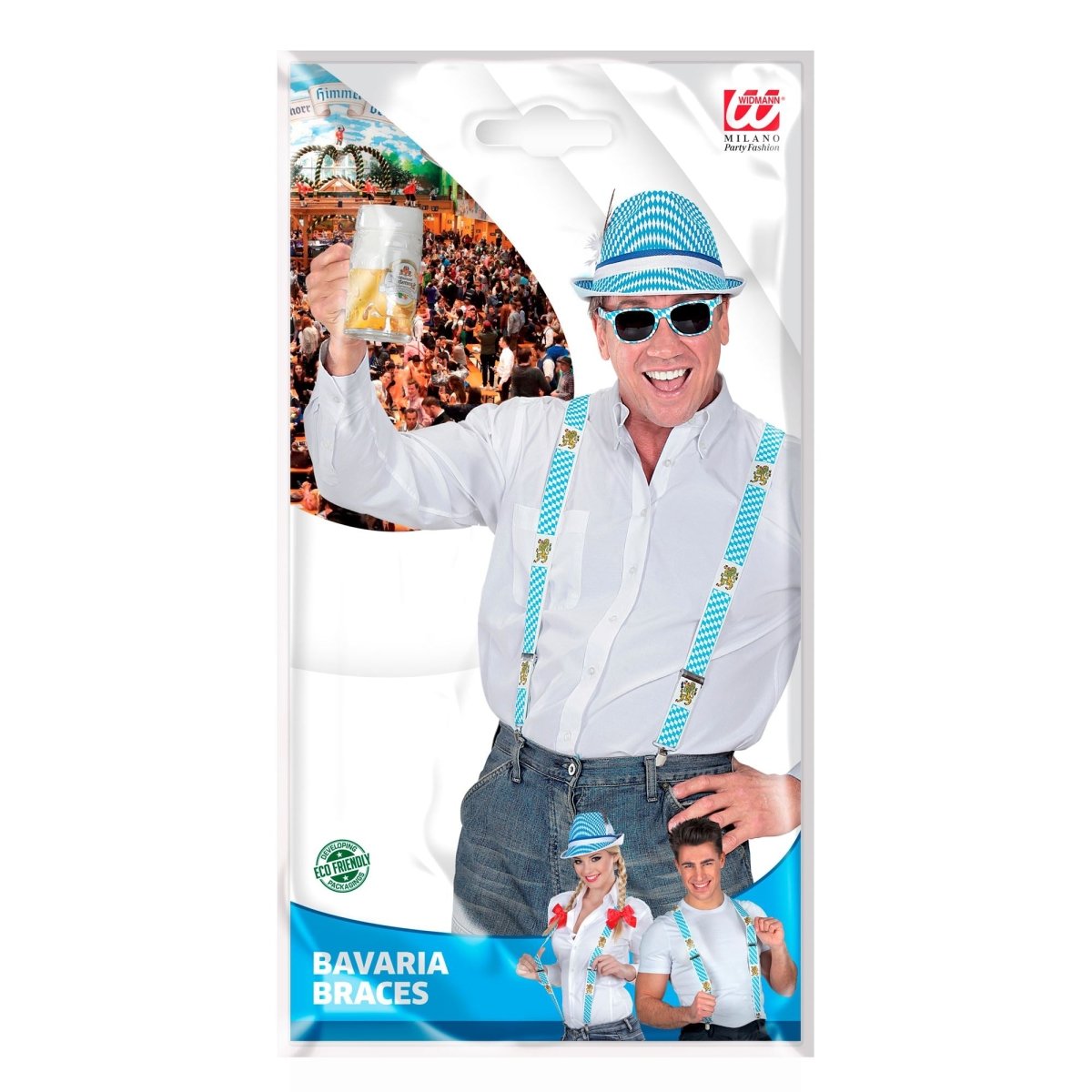 Oktoberfest Bretels Blauw Wit Met Bier