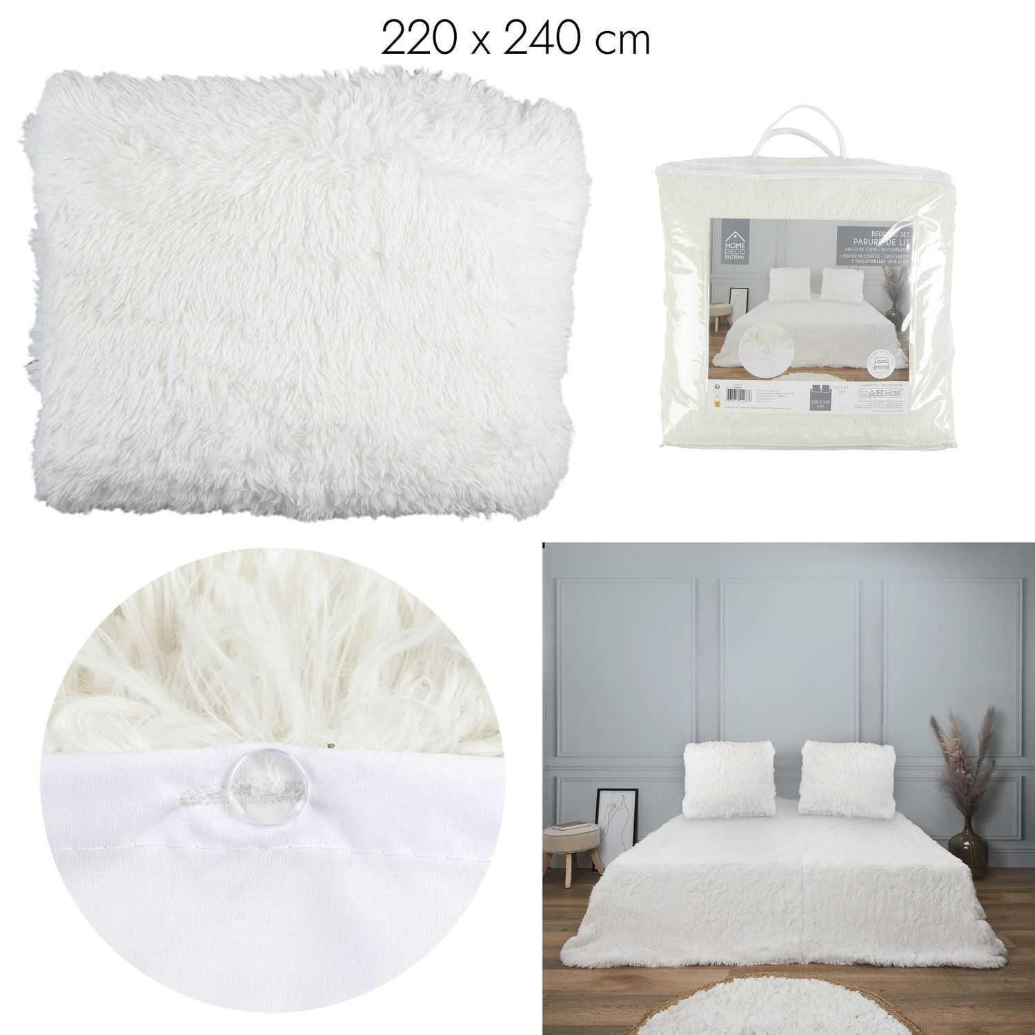 PARURE LIT POILS LONGS CREME 220X240CM
