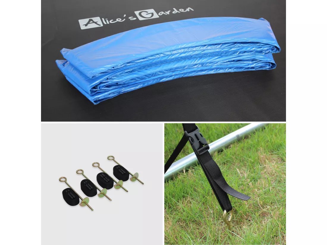Trampoline 370cm - Saturne XXL Bleu - avec filet de protection. échelle. bâche. filet pour chaussures. kit d'ancrage. trampoline de jardin 370 cm |Qualité PRO |Normes EU