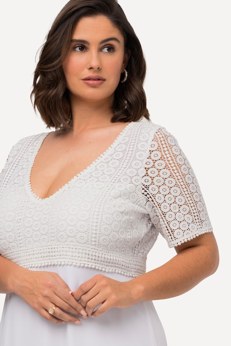 Brautkleid, Boho-Style, A-Linie, V-Ausschnitt, Halbarm