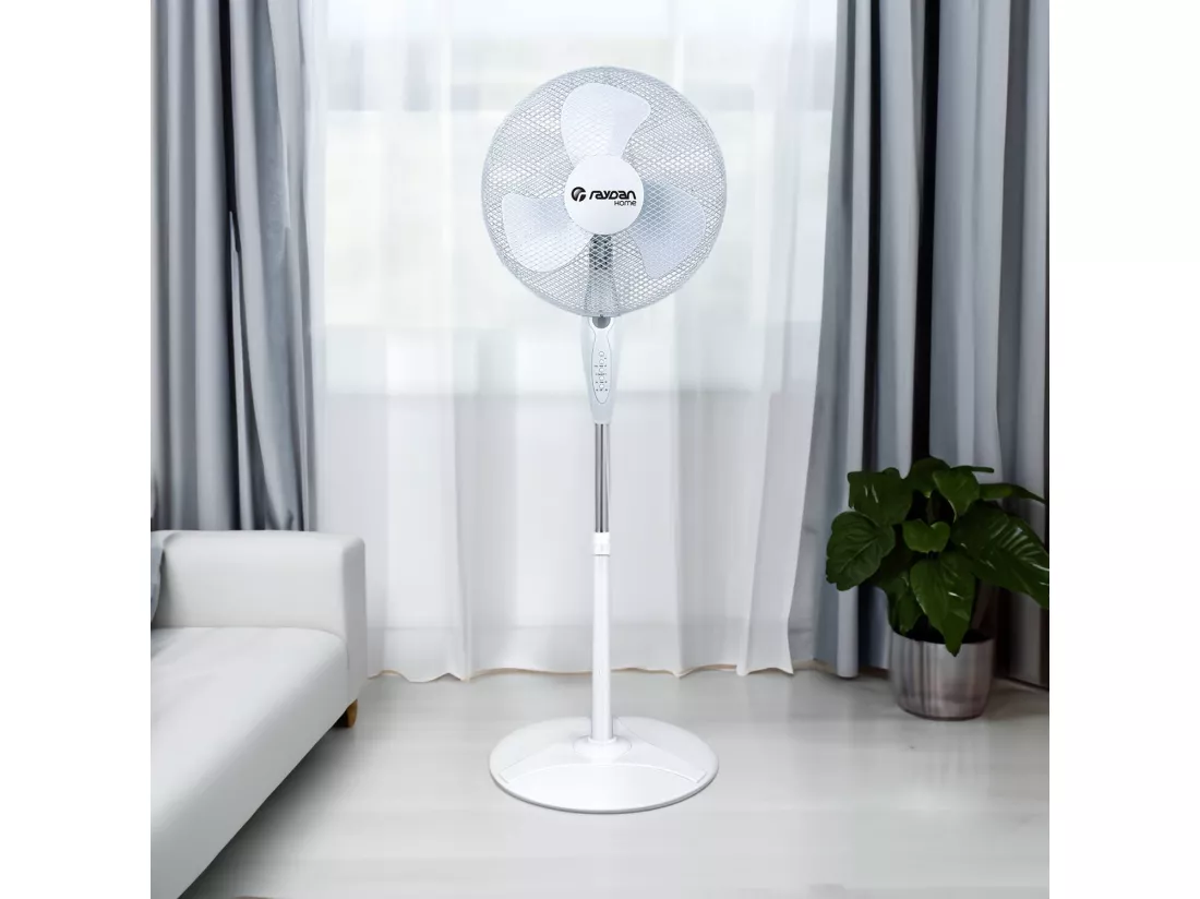Ventilateur sur Pied Ø40cm 40W 3 Vitesses Neos Comfort Blanc avec Télécommande Thinia Home