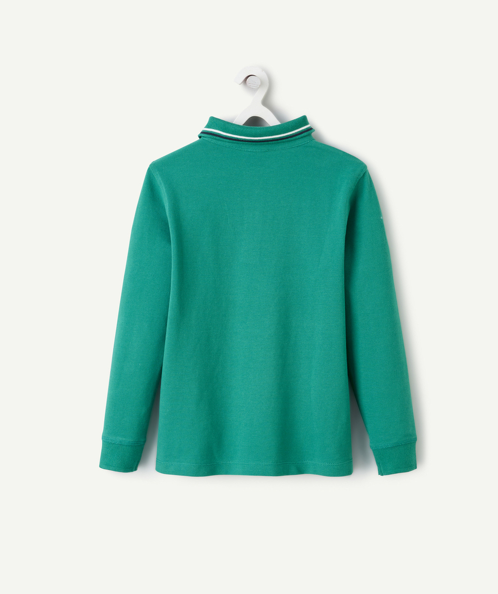POLO MANCHES LONGUES GARÇON VERT AVEC DÉTAILS BLEUS ET BLANCS