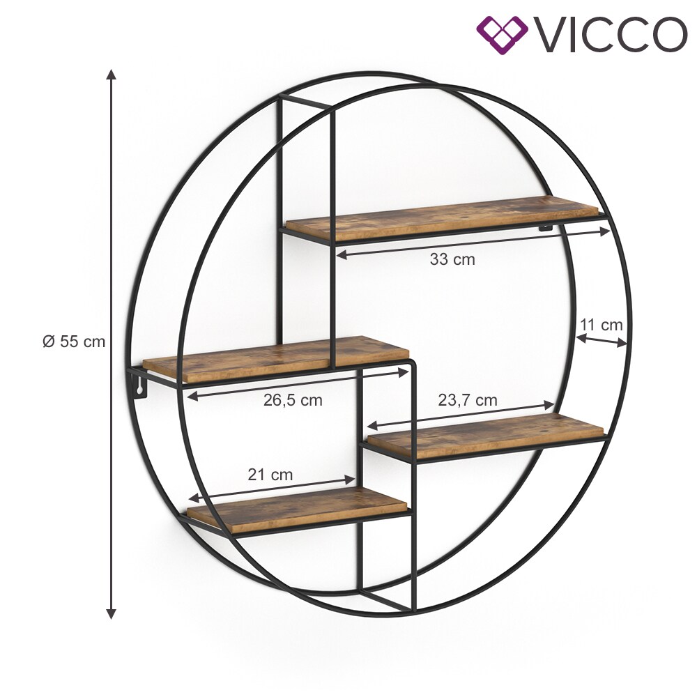 VICCO Loft Wandregal FYRK Gewürzregal Industrial Küchenregal rund Bücherregal