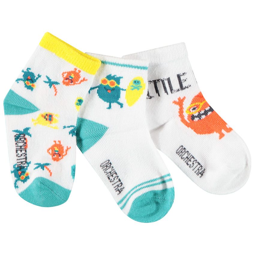 Lot de 3 paires de chaussettes motif monstres pour bébé garçon - Blanc