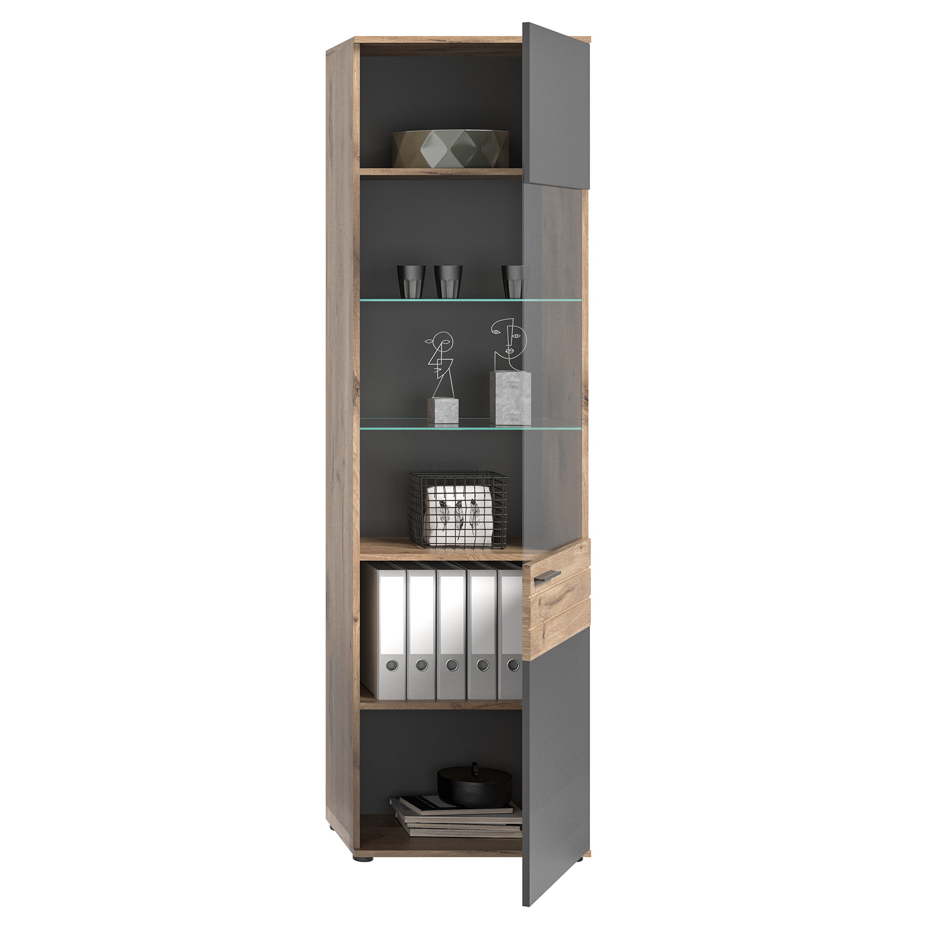 Vitrine MASON - Nox Oak - Basalt grau - 57 cm