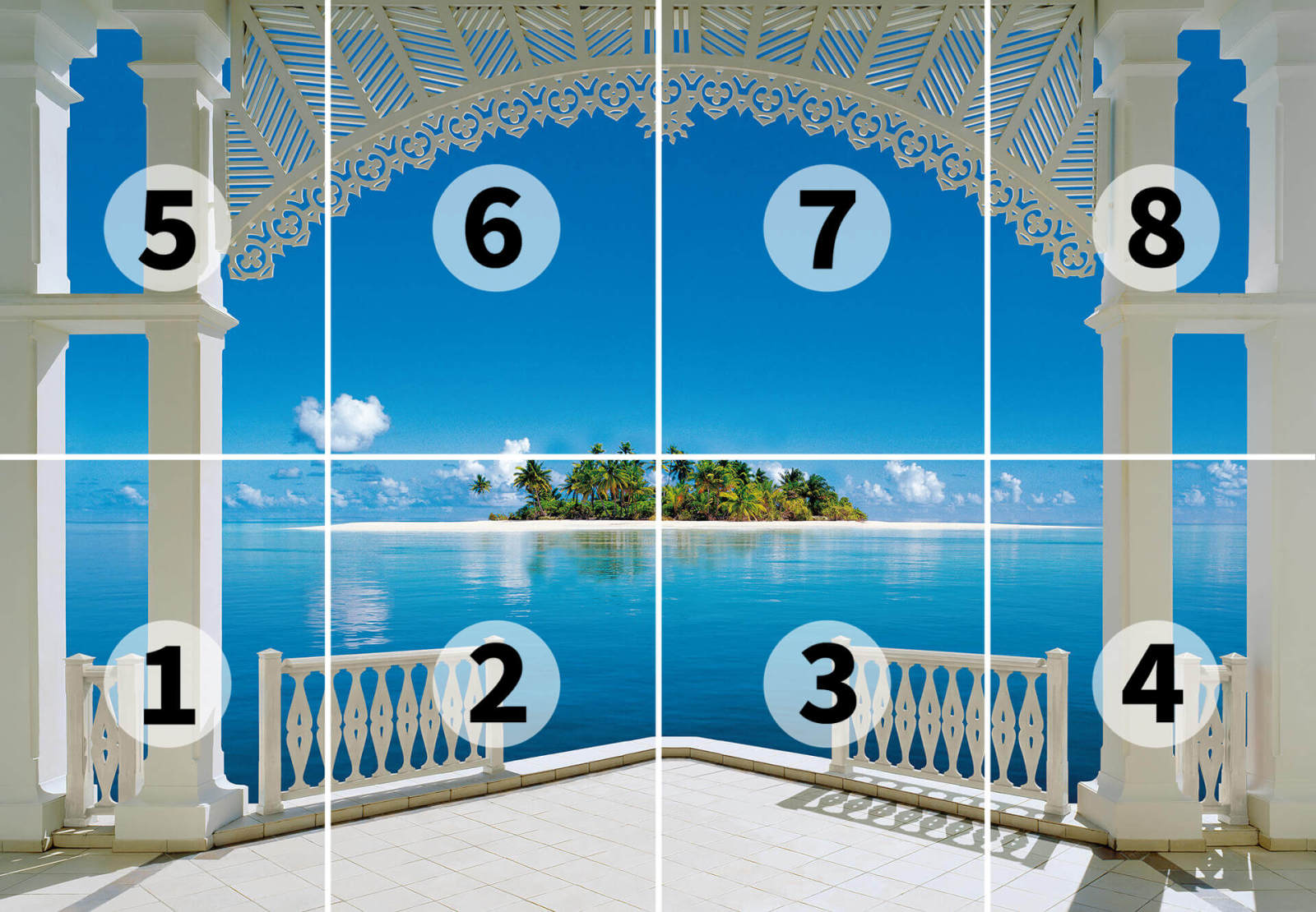 Fototapete DESIGNWALLS 2.0 - blau-weiß - Insel - 2,5 Meter