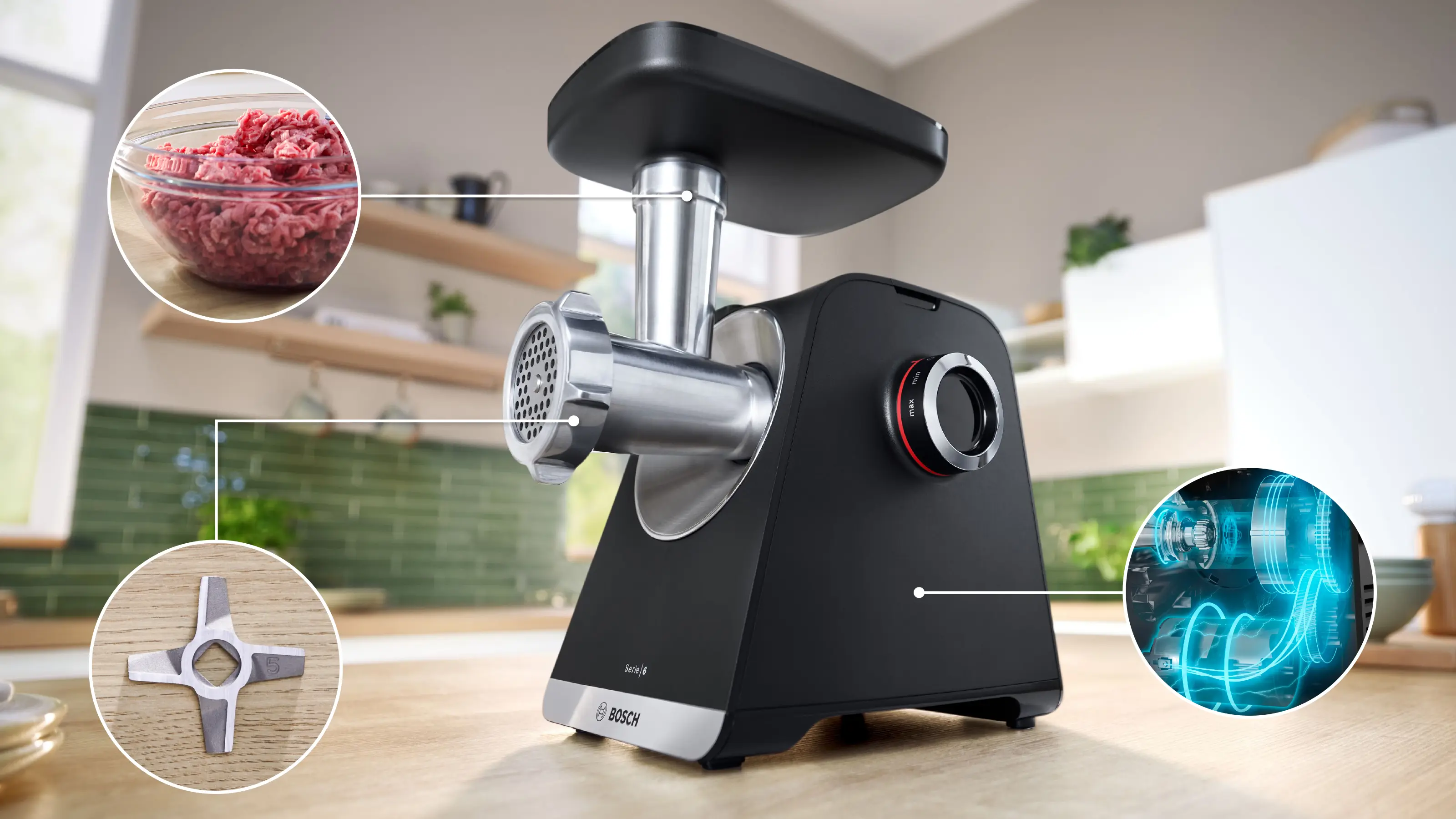 Serie 6 Vleesmolen MultiPower 2100 W Zwart, Metallic zilver