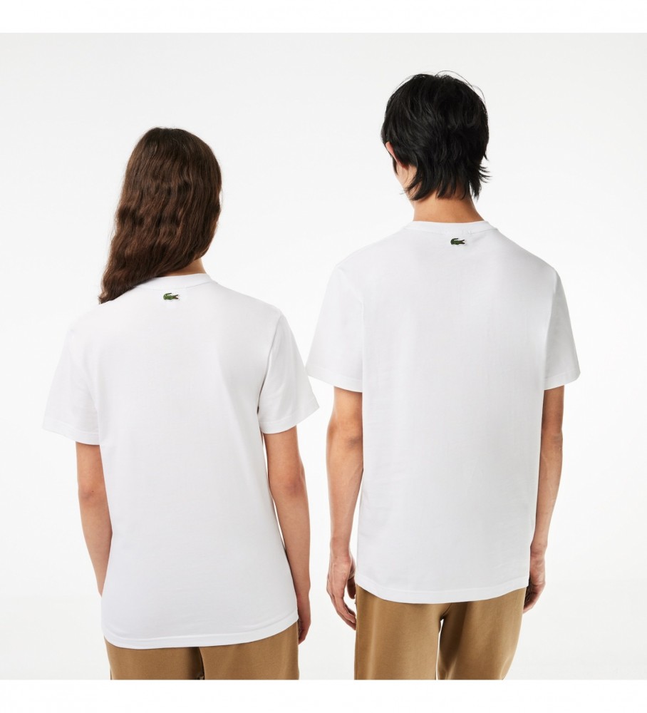 Camiseta Lacoste de malha grossa de algodão, corte regular, branca.