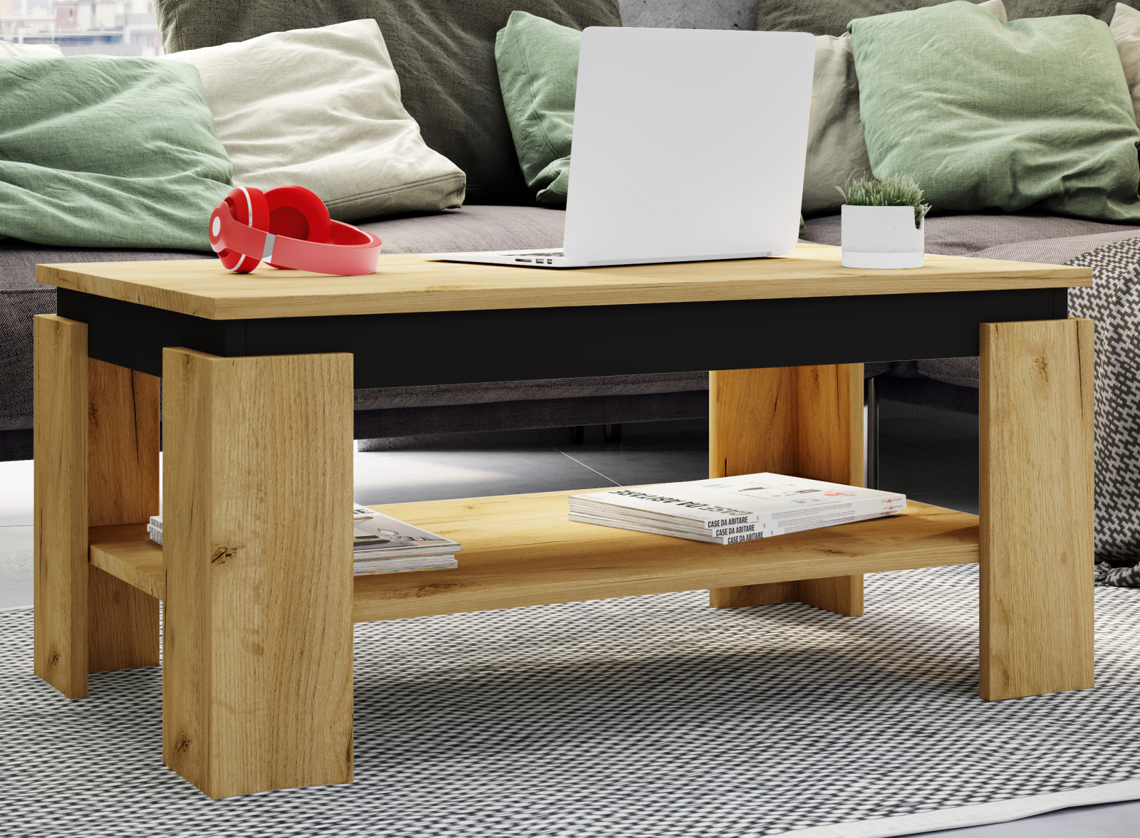 Couchtisch ROLAS - Honig Eiche-schwarz - 90 cm