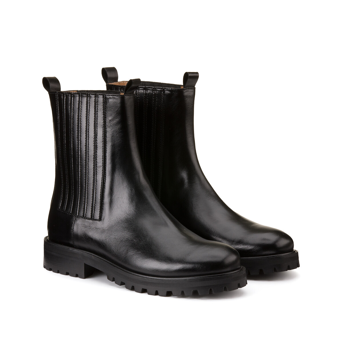 COLEÇÕES LA REDOUTE<br>Botas de couro, sola canelada, assinatura BRUNELLE