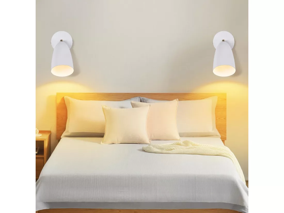 NETTLIFE Applique murale d'intérieur blanche - spot mural vintage pour chambre à coucher rétro GU10
