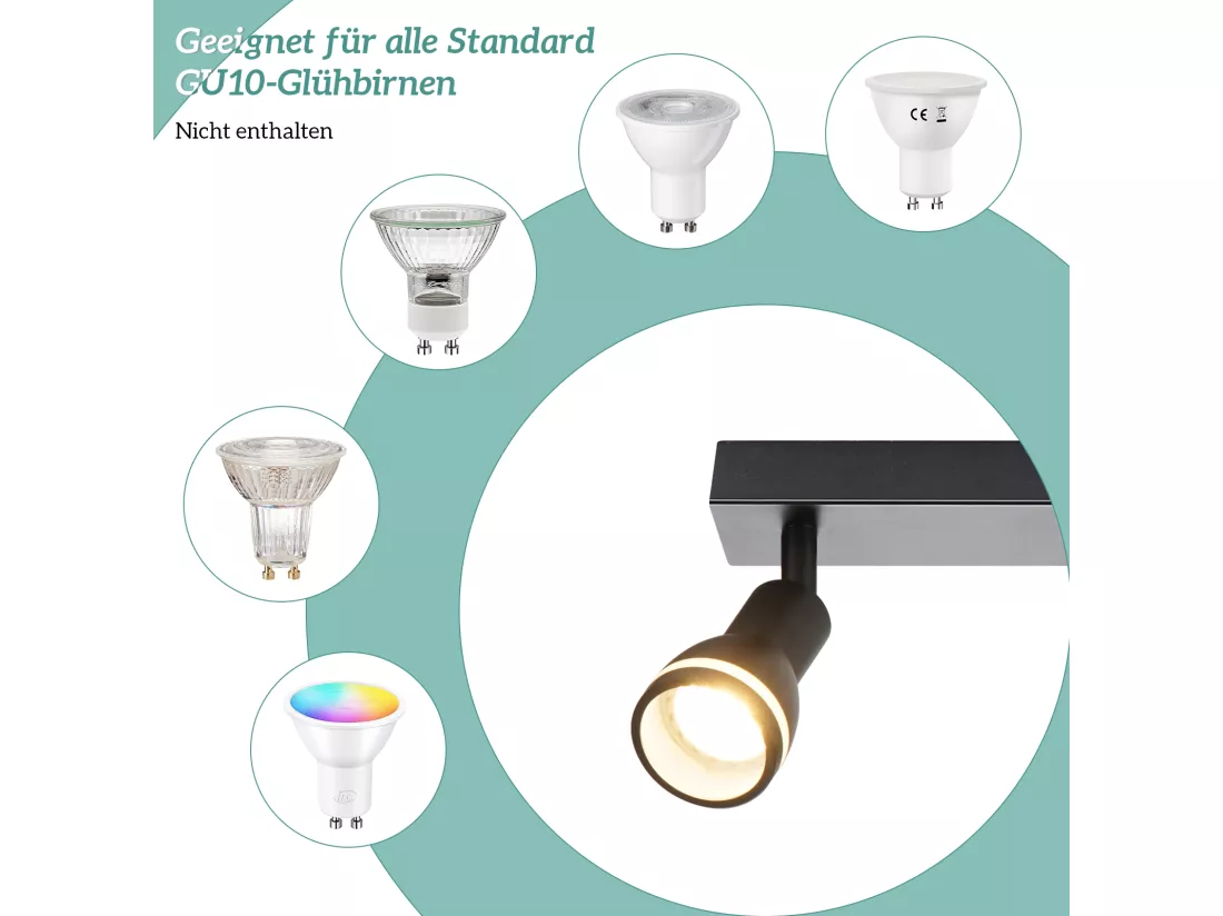NETTLIFE Plafonnier 4 Spots Noir : Plafonnier Métal GU10 Spots Pivotant Intérieur pour cuisine bureau salon chambre à coucher, Sans ampoules