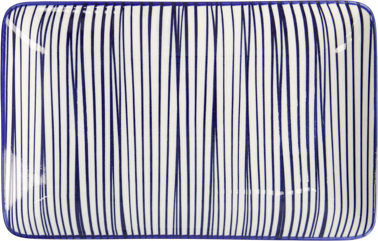 Tokyo Design Studio Nippon Blå plade rektangel 21x13,5cm Linjer Blue/white