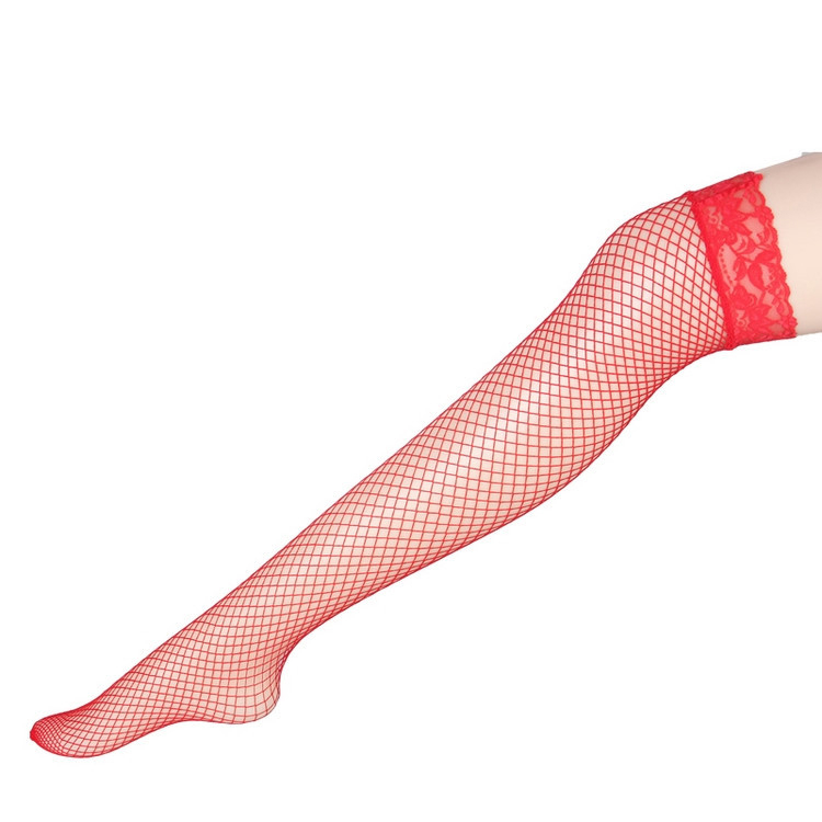 (1 Paar) Nylon Knie Socken Halterlose Overknee Netz Strümpfe mit Spitze (One Size) - Rot