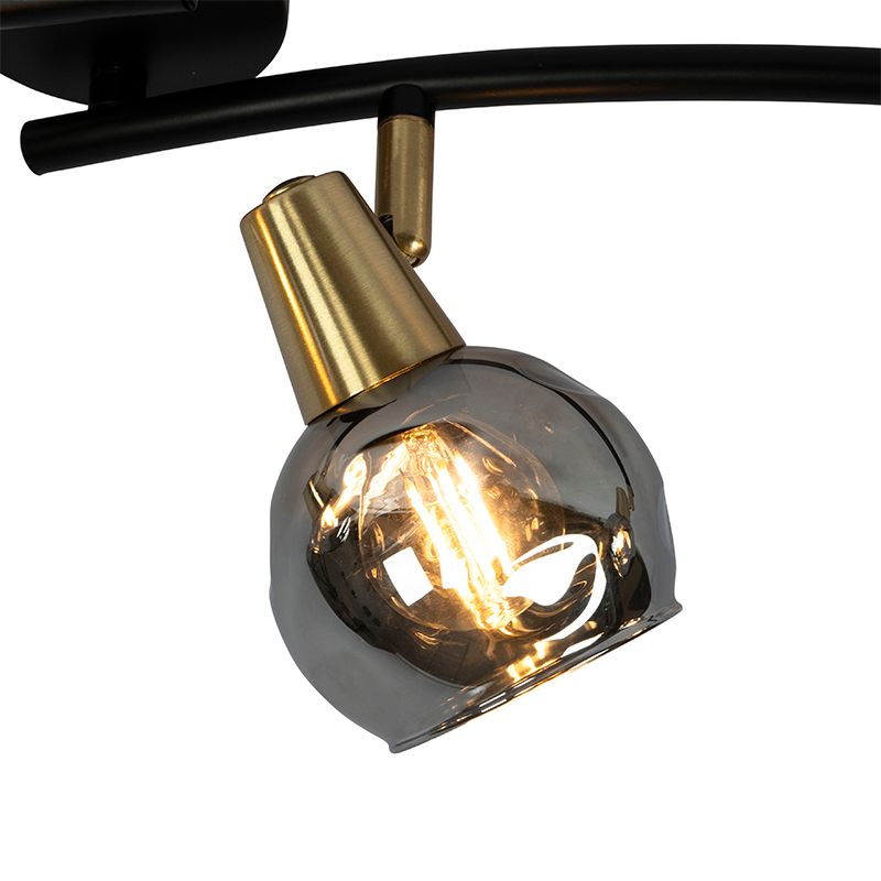 Art Deco plafondlamp goud met smoke glas 4-lichts - Vidro