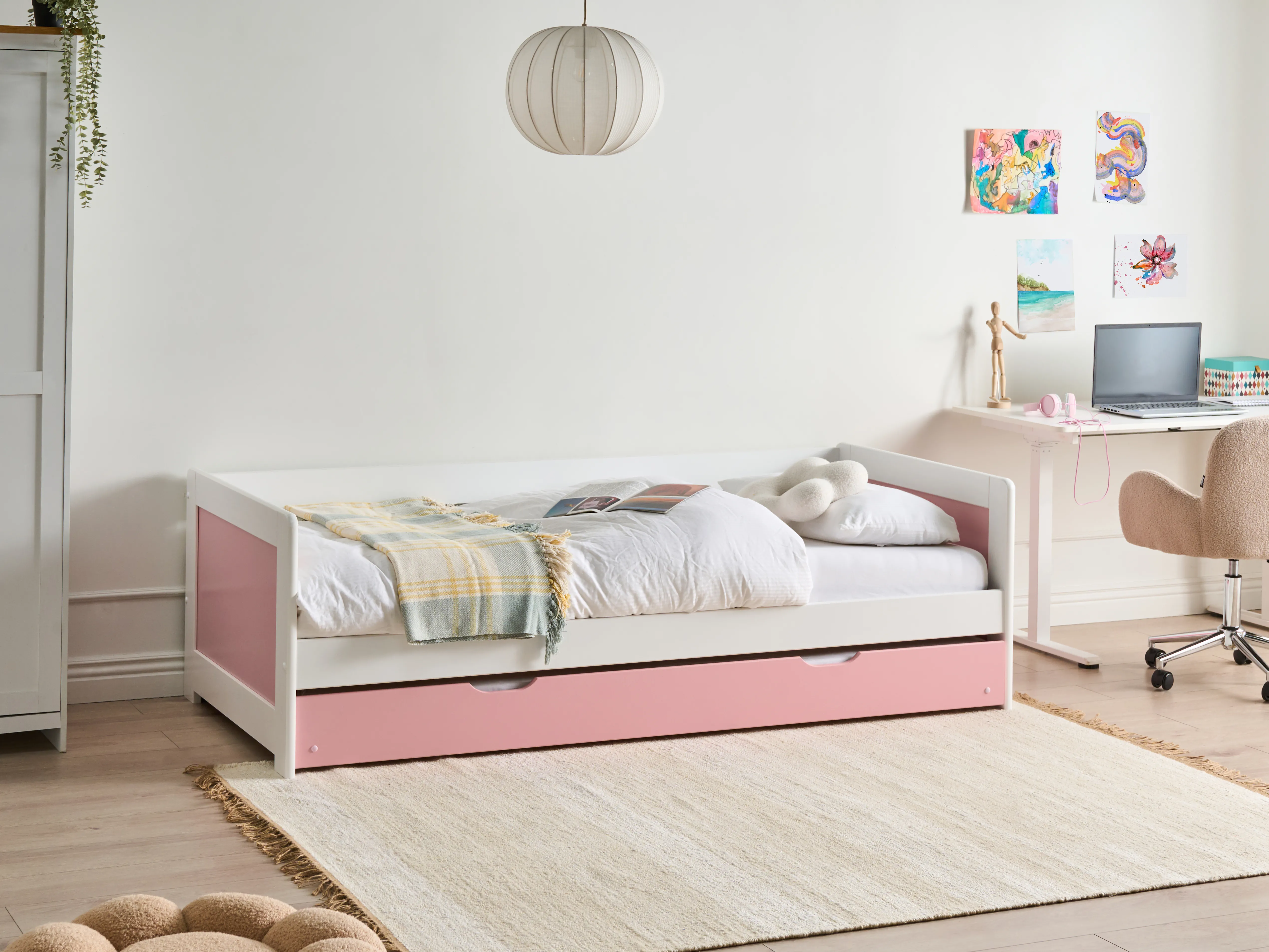 Onderschuifbed Dennenhout GRAVELINES 90 x 200 cm Roze