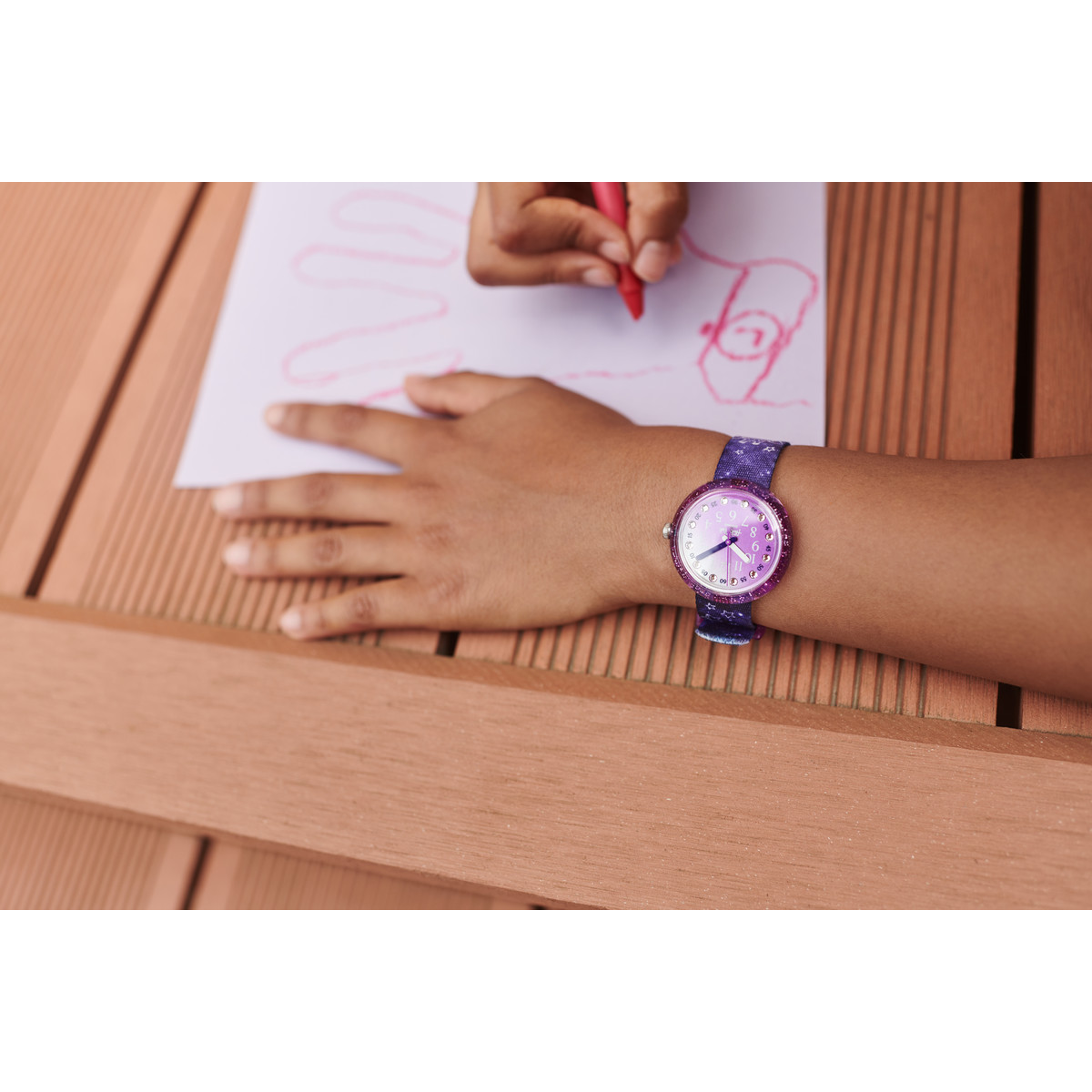 Montre FLIK FLAK  goes wild enfant plastique biosourcé bracelet PET recyclé violet
