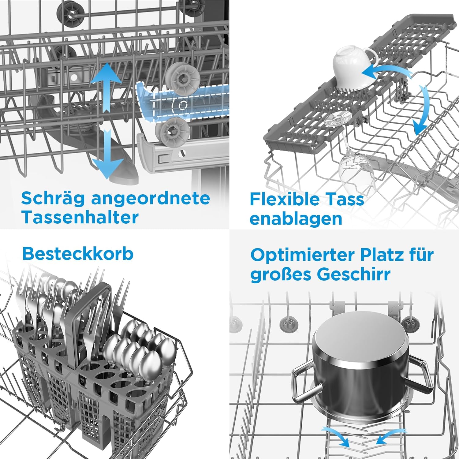 Midea SF 3.45NW PRO Geschirrspüler 45 cm Freistehend und Unterbaufähig, 9 Maßgedecke, Spülmaschine mit WLAN, 5 Programme, Höhenverstellbarer Oberkorb, 47 dB, Weiß