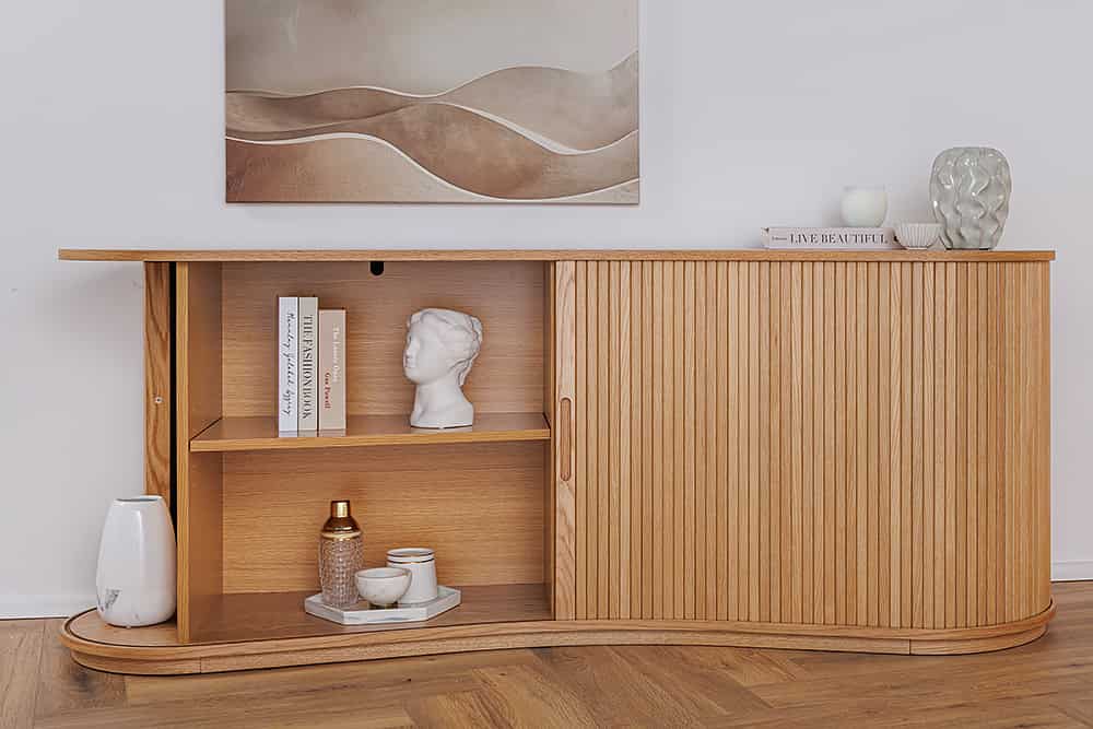 Retro Sideboard VALHALLA WOOD 180cm natur Eichenholz mit Schiebetüren