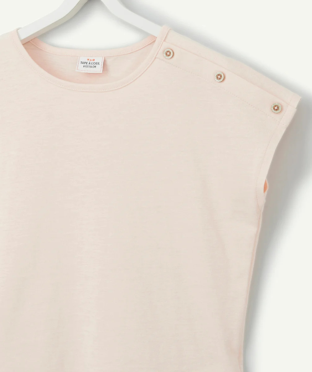 T-SHIRT FILLE ROSE EN COTON BIO AVEC BOUTONS PAILLETÉS