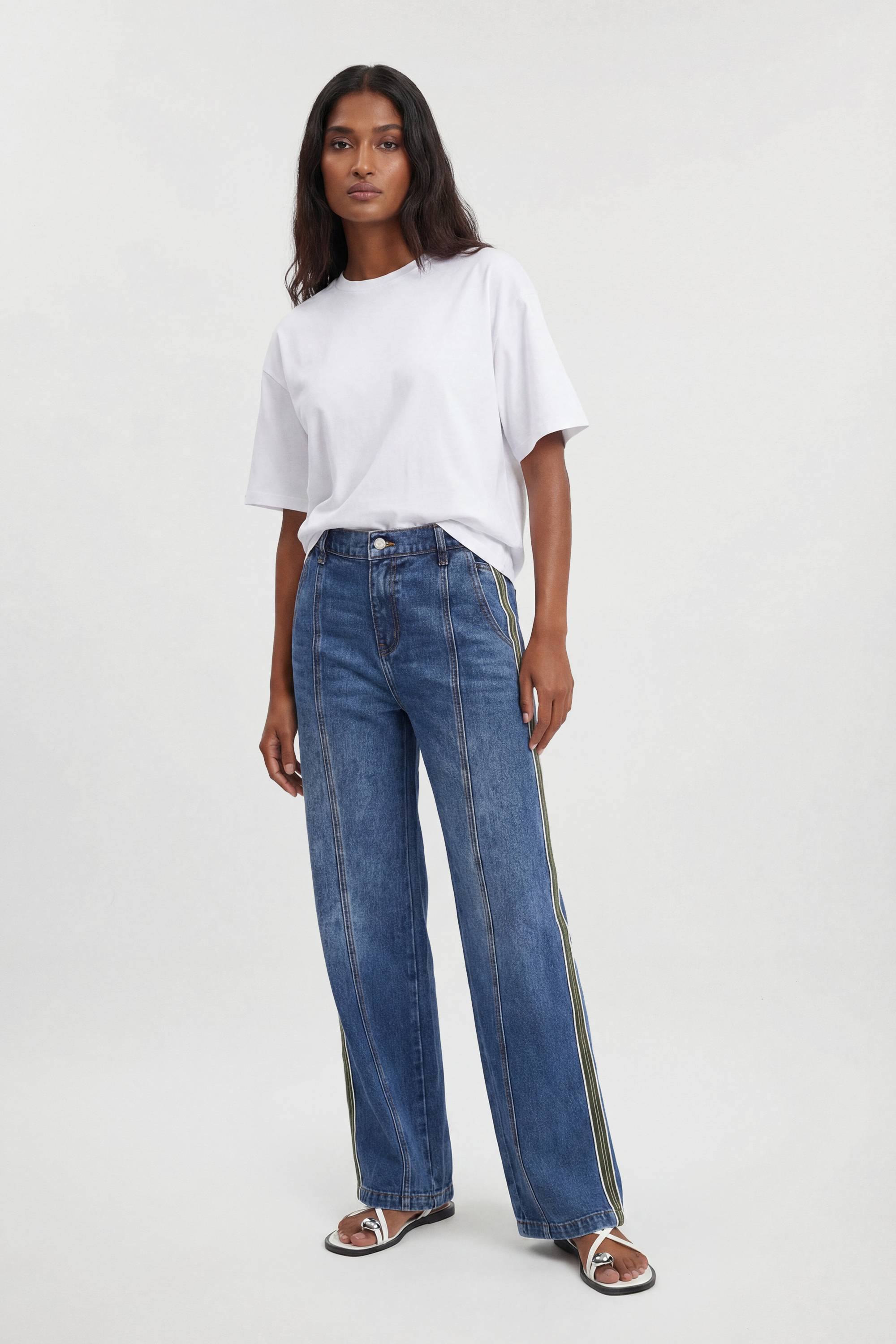 KarenMillen Jean Jambe Tonneau En Denim À Panneaux Latéraux