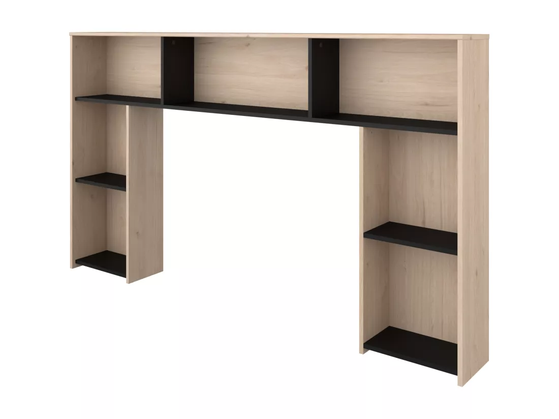 Tête de lit avec rangements 140 cm - Coloris : Naturel et noir - KINSELIA
