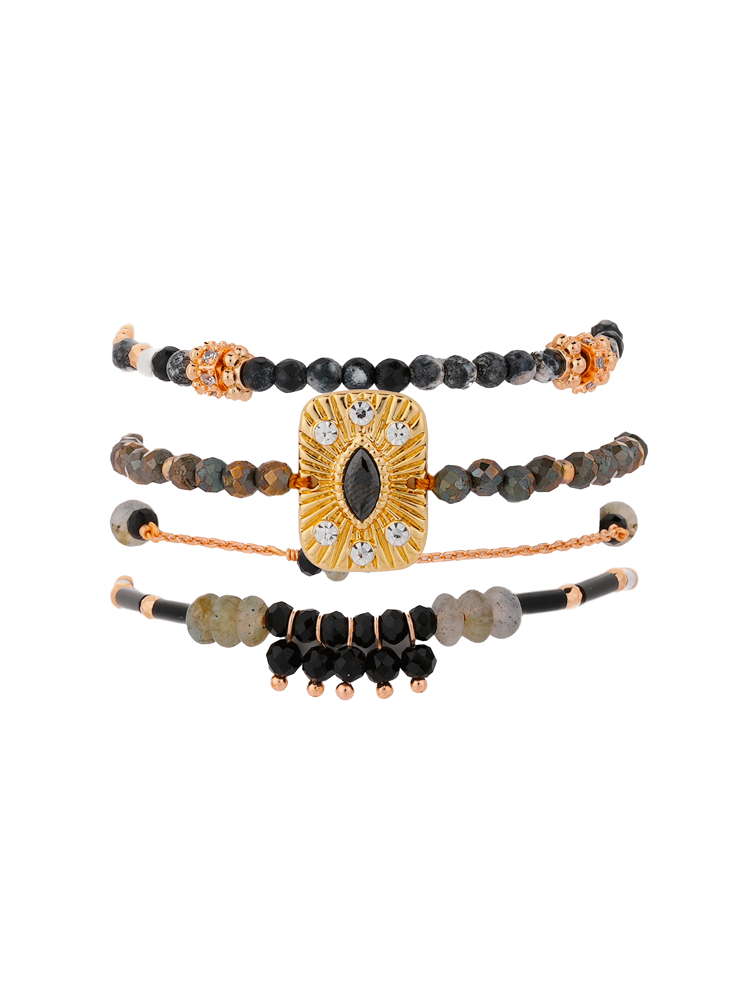 KARMELIA - Bracelet multiliens avec fermoir aimanté en perles | Noir