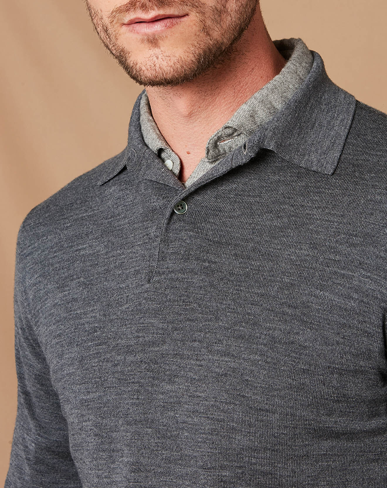 Hartford Pull 100% Laine col polo gris moyen