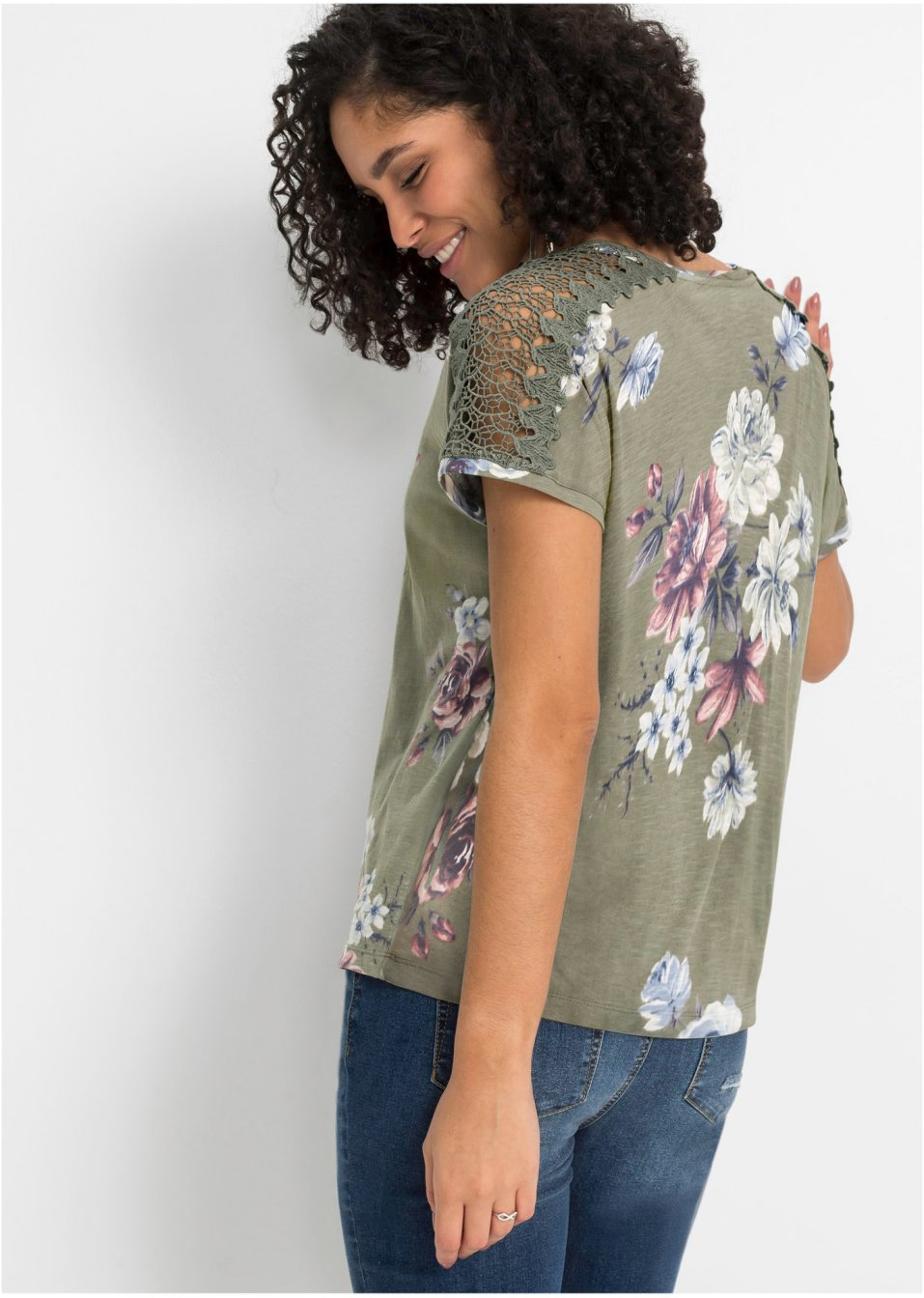 T-shirt imprimé avec dentelle