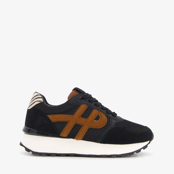 Hush Puppies leren dames sneakers zwart/bruin