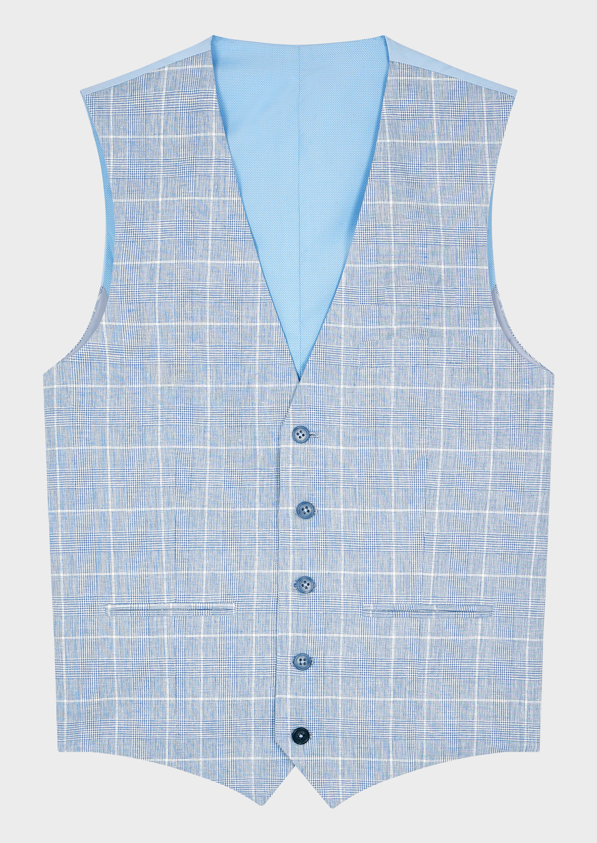 Gilet casual en lin et coton bleu glacier Prince de Galles