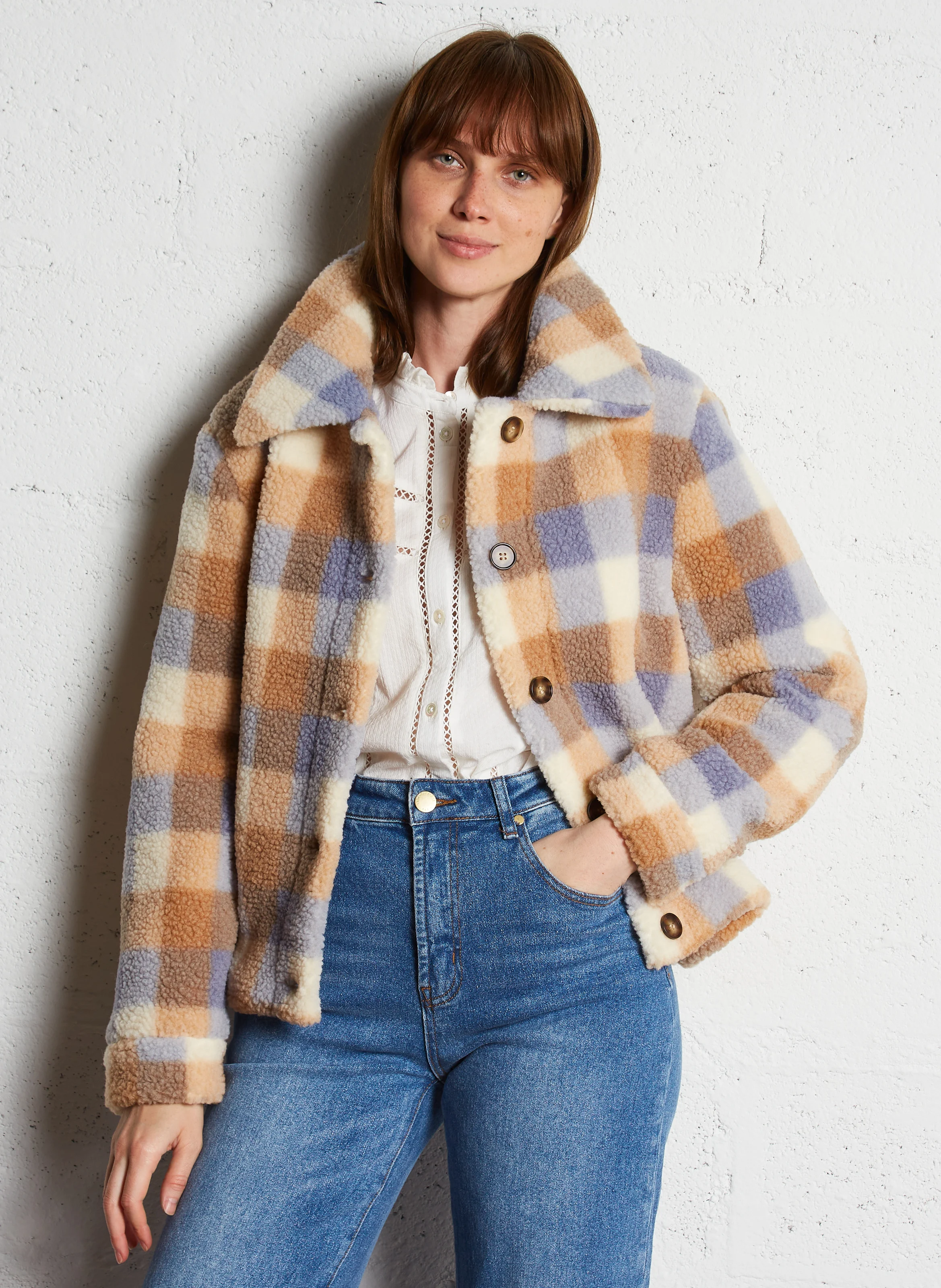 NINA - Manteau col classique droite à carreaux | Multicolore