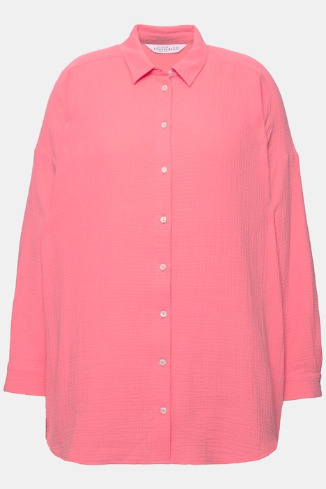 Musselin Bluse, oversized, Hemdkragen, Langarm