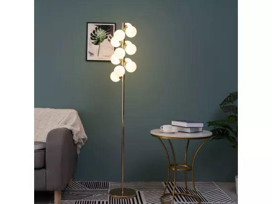 Lampadaire moderne doré à sphères en verre blanc - Ambrosia