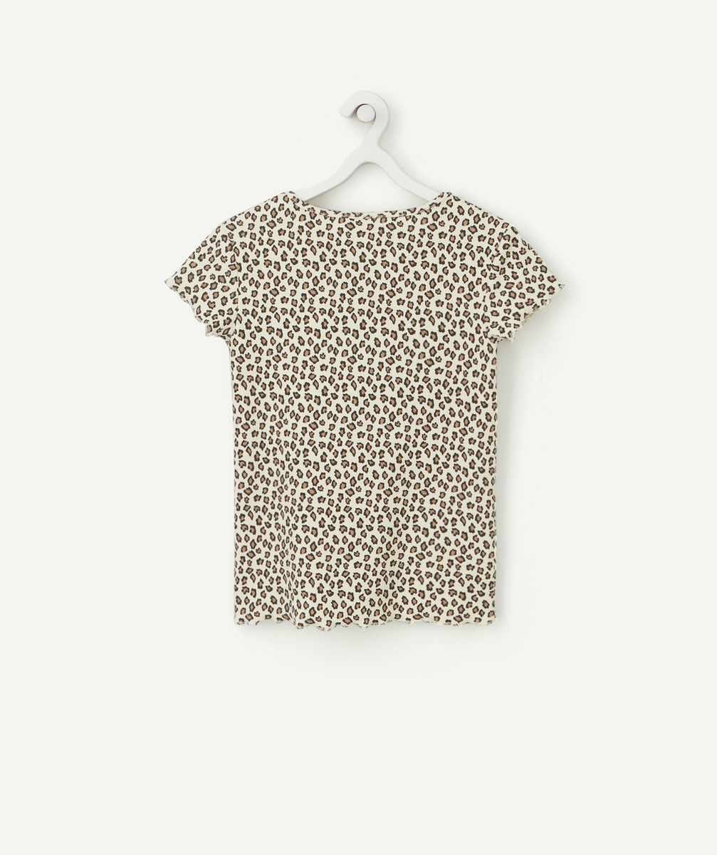 T-SHIRT FILLE EN COTON BIO ET IMPRIMÉ LÉOPARD CÔTELÉ