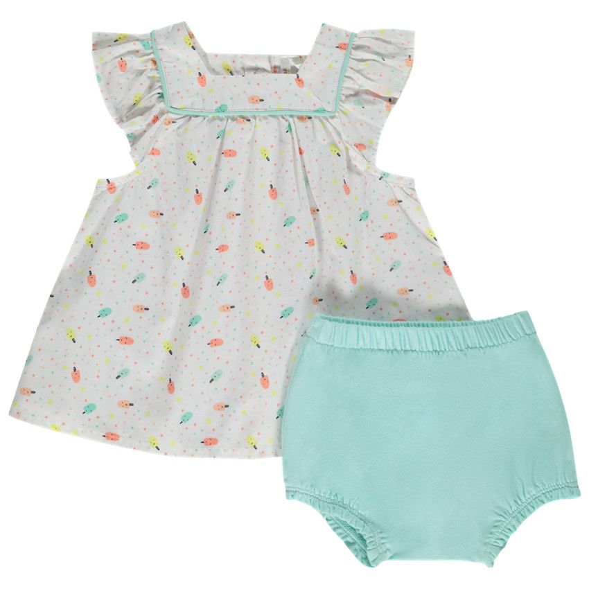 Ensemble tunique imprimé glaces et bloomer pour bébé fille - Blanc