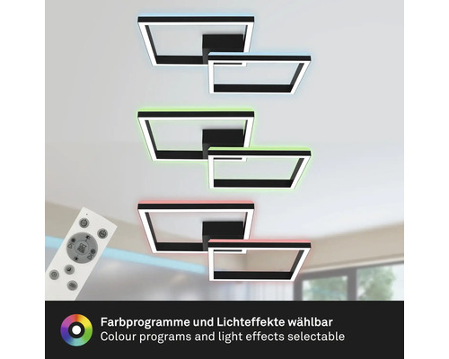 Dimbare LED-plafondlamp, 2 x 17 W, 1900 lm, 2700 K-6500 K CCT RGB, 64 x 64 cm, zwart, met nachtlampfunctie, geheugenfunctie en afstandsbediening.