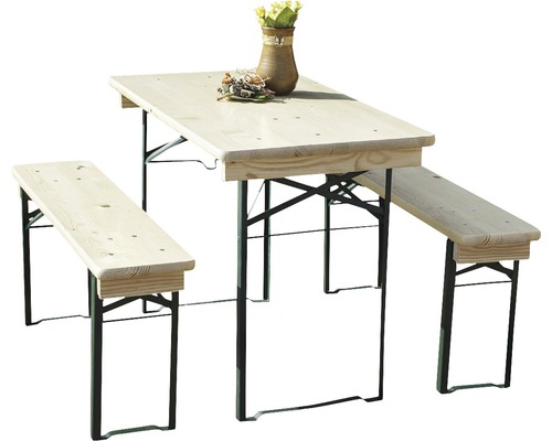 Balkonmeubelset, biertuinset, tafelafmetingen 110 x 50 x 75 cm, bankafmetingen 110 x 24,5 x 45 cm, gemaakt van sparrenhout, 3-delig, natuurlijke afwerking