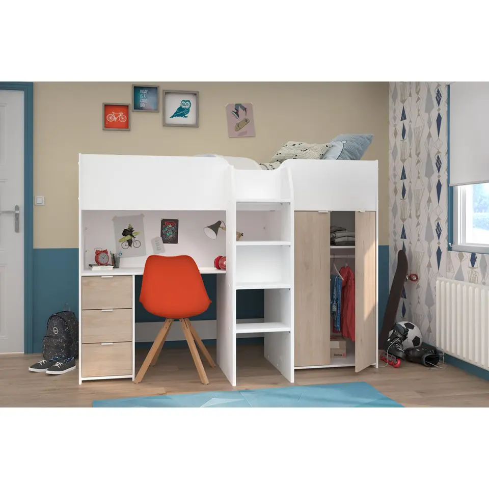 Halfhoogslaper Tristan - wit/eiken - 90x200 cm