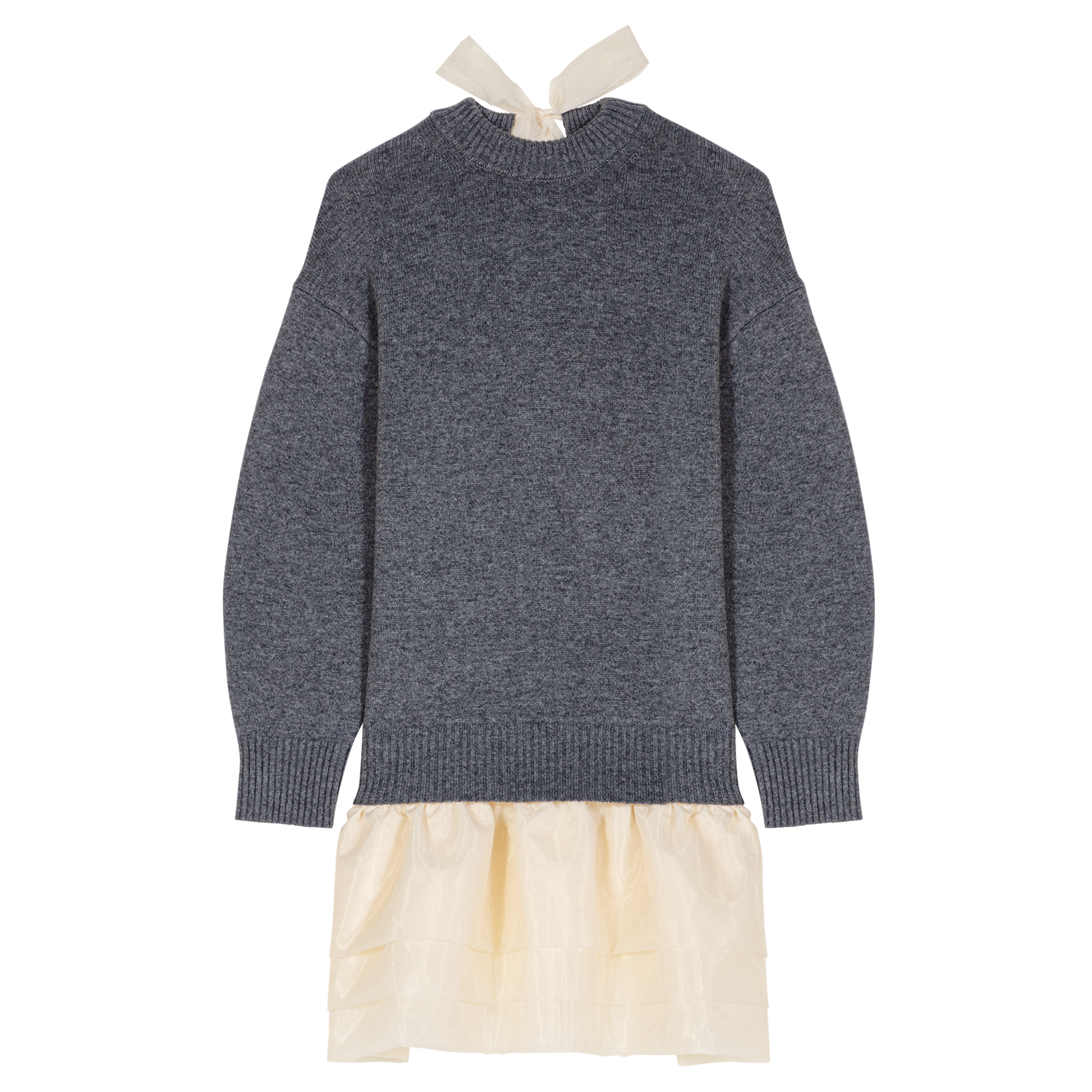 Robe courte col rond en laine mélangée | Gris