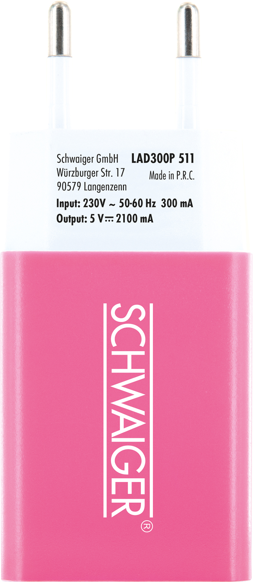 Schwaiger LAD300B 511 USB voedingsadapter - Pink