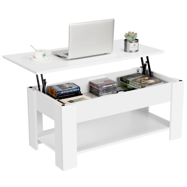 Yaheetech Couchtisch mit Höhenverstellbarer Platte Kaffeetisch ausziehbarer Wohnzimmertisch Sofatisch für Wohnzimmer, Büro, weiß